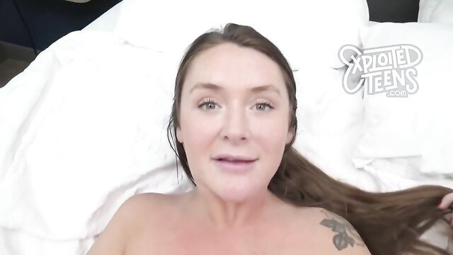 Tempting Chloe nude in bed POV, perky tits exposed