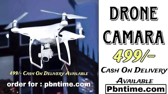 White drone camera promo ad, 499 cash on delivery, order at pbntimetime.com