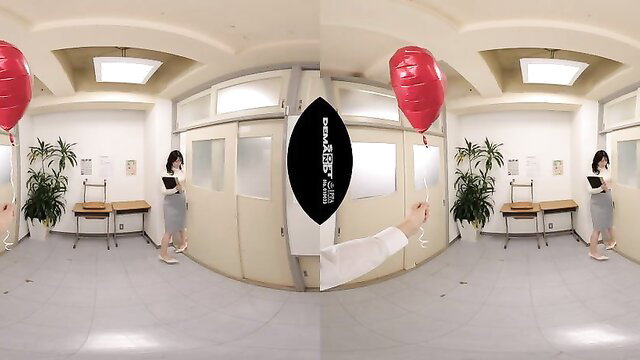 Petite Japanese girl Haizea holds red balloon in solo tease