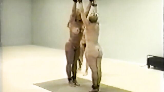 Three naked women bound arms up in NuWest FCV-029 fetish scene