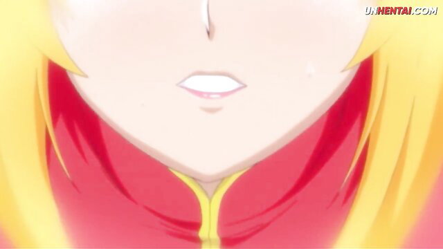 Blonde hentai teen closeup with open mouth, massive tits implied