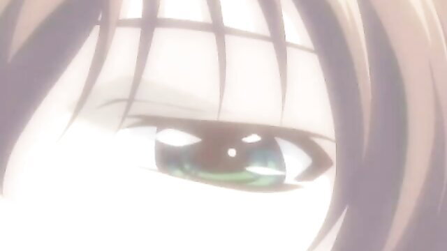 Closeup of seductive green-eyed anime girl's intense gaze