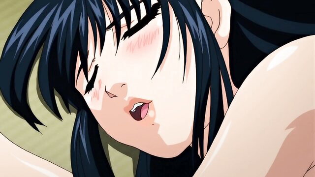 Enbi Ep.1 anime hentai girl with black hair in ahegao ecstasy face closeup