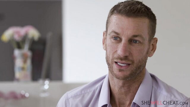 Handsome man in interview for Lilly Bell's cheating blonde passion video