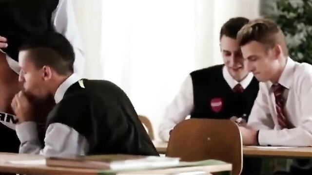 After School #237 thumbnail: young men in school uniforms in classroom foreplay