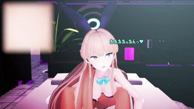 Blonde bunny girl with long hair sits seductively in lingerie