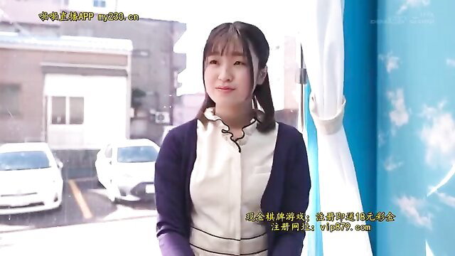 Cute Japanese schoolgirl in uniform smiles outside, JAV style