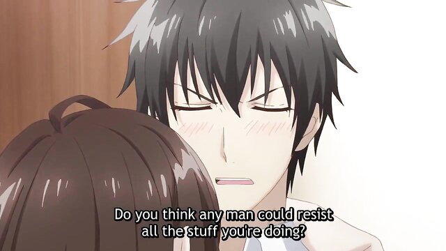 Higehiro anime girl seduces guy with close embrace blush faces