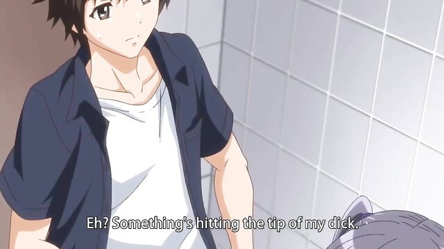 Anime guy in shower feels something hit his dick tip, eroge hentai sex scene