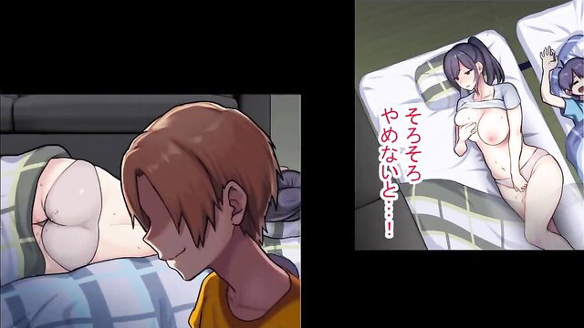 Kafu and Akuyu hentai JAV threesome with nude twintail girls on bed