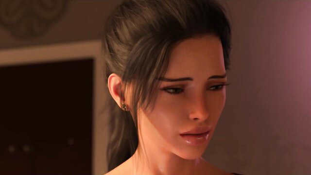 Sad Asian MILF with ponytail in dim room, soft worried expression