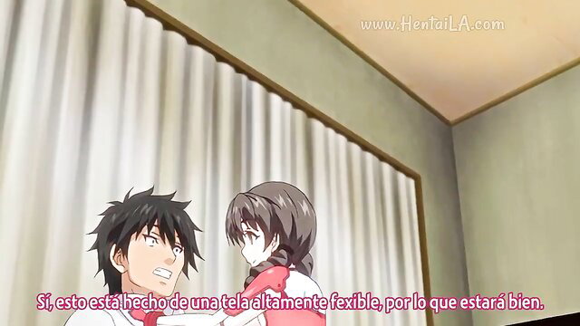 Flexible Japanese hentai girl held by guy in Doki Doki Little Ooyasan 4