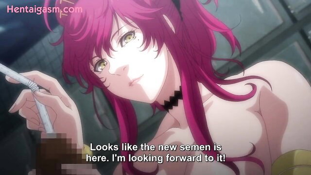 Midsummer Night pink-haired hentai girl nude with cigarette, big tits