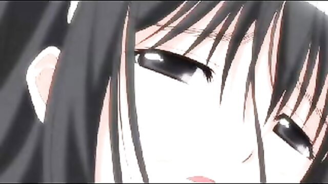 Closeup of anime girl's intense black eyes and glossy lips in erotic stare