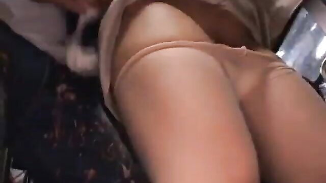 Asian teen in pantyhose groped on crowded bus upskirt