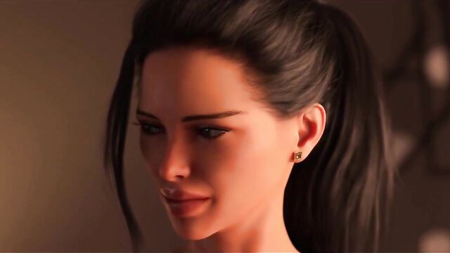 3D animated brunette ponytail beauty closeup portrait