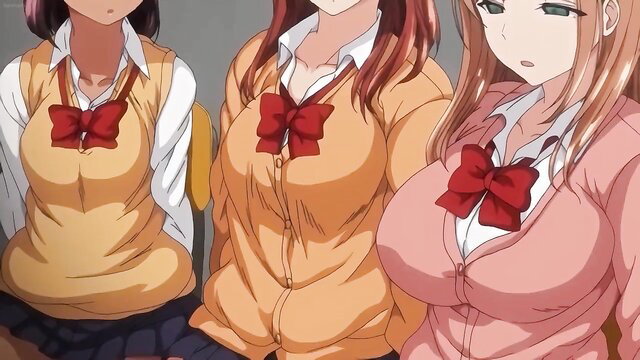 Three busty anime schoolgirls in tight uniforms, mind control hentai thumbnail