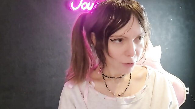 Alt goth girl with ponytails reviews Vice Mach 2 chastity cage prototype