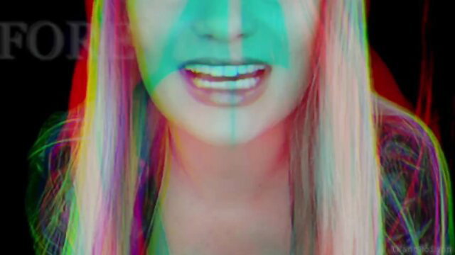 Goddess Poison neon-lit face smiling in mind wash hypno experiment