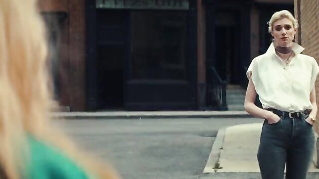 Chloe Farnworth in white shirt and jeans from MaXXXine hot scene