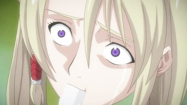 Blonde anime girl with purple eyes in intense closeup from Soukou Kijo Iris Ep.4 hentai