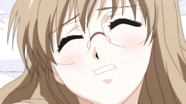 Blushing anime girl with glasses smirking cutely in JAV hentai thumbnail