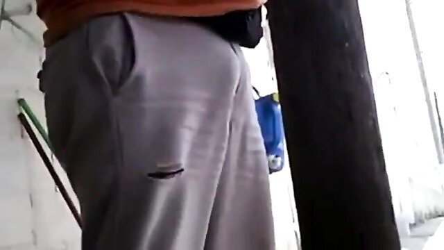 Str8 daddy's huge bulge in tight gray sweatpants, teasing outline