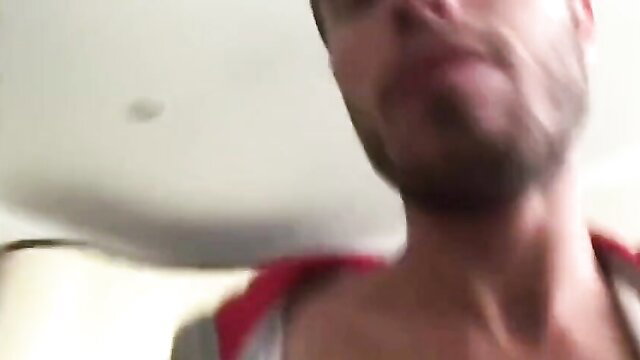 Hot bearded guy POV closeup, muscular neck and shoulders exposed
