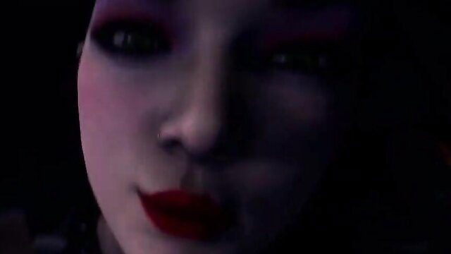Mysterious Asian woman with heavy makeup close-up, seductive red lips