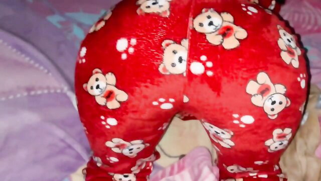Latina teen in tight teddy bear pajamas bends over, big ass up in POV