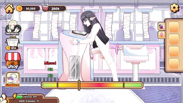 Nude anime elf girl with black hair milks creamy pussy on machine