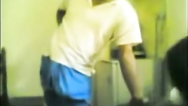 Indian aunty in white tee bending over blue shorts for desi chudai with young guy