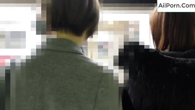 Two Japanese women with bobs and ponytails viewing JAV porn on screen