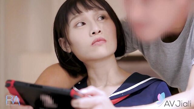 Asian JAV girl in sailor uniform with man, hot sex tease