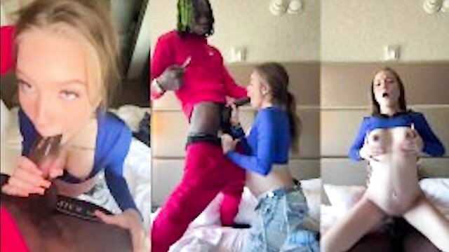 Blonde cosplay babe fucked by black guy in hot threesome