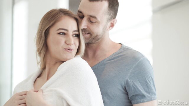 Jay Smooth embraces busty blonde Kenzie Madison in robe
