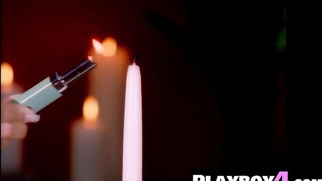 Sasha lighting candle naked, huge melons blond cougar posing