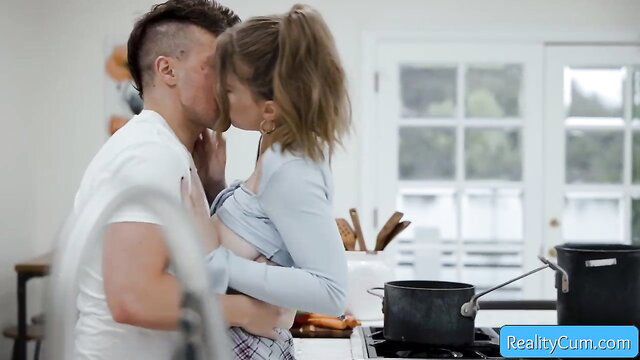 Octavia Red kissed by Jay Romero, massive tits spilling out