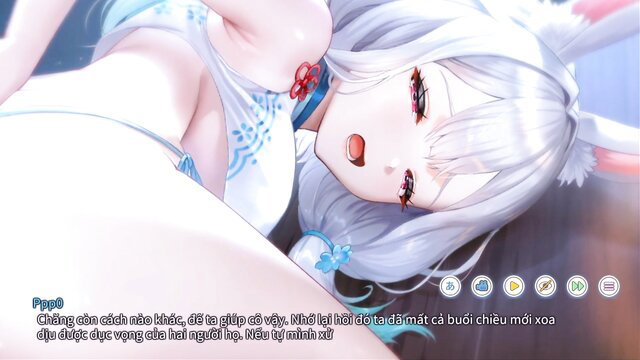 Jade Rabbit seductive bunny girl in lingerie, white hair, red eyes, lying nude