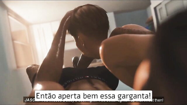 Ebony lesbian squeezes throat in intense POV facefuck scene