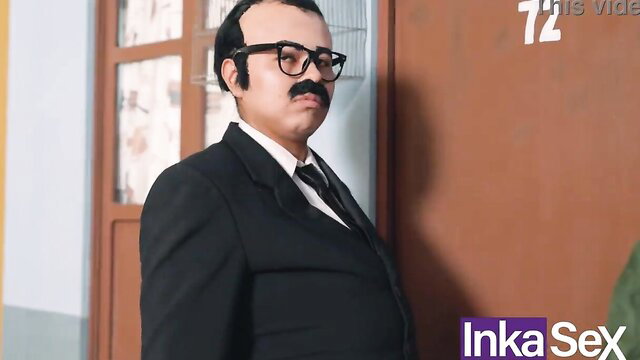 Chubby mature man in suit and glasses at door in InkaSex adult video thumbnail