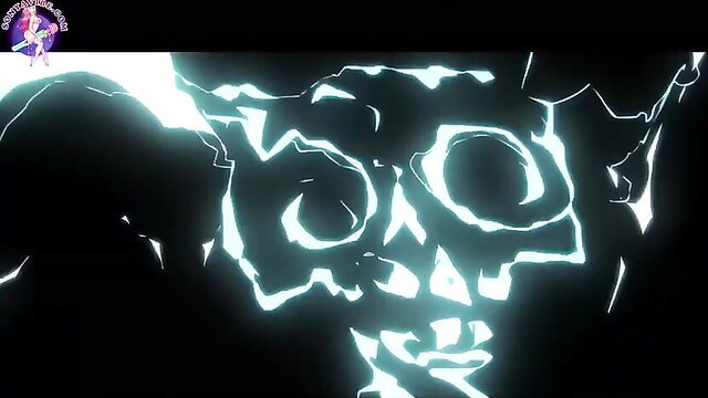 Glowing neon skull with electric effects in kinky adult video thumbnail