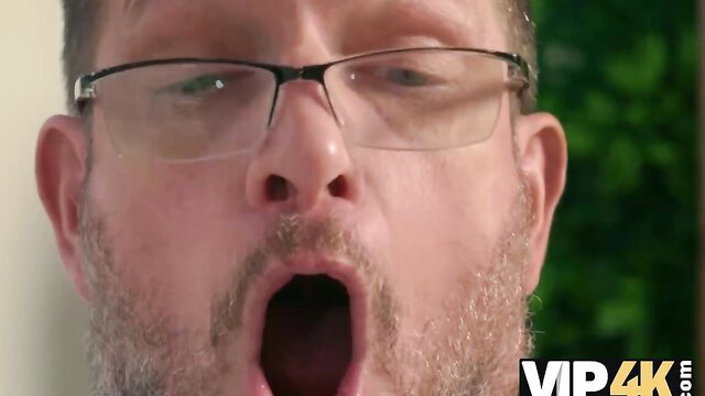 Shocked mature daddy with beard and glasses in VIP 4K closeup