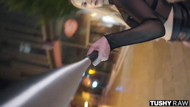 Amber Kawaii blonde gripping huge cock in TushyRaw anal scene