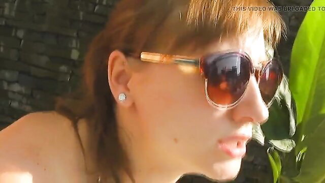 Angel The Dreamgirl in sunglasses, big ass outdoor tease