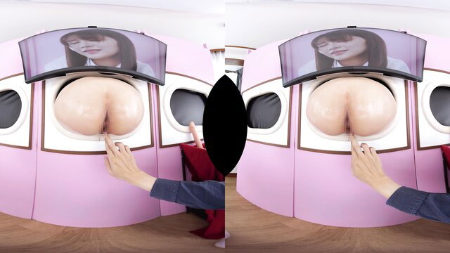 VR JAV babe with huge ass in airplane window booth, hands groping cheeks