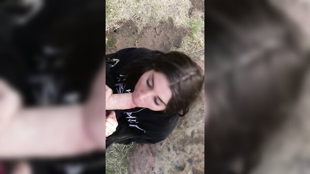 Felicity Feline sucking dick in hoodie outdoors POV