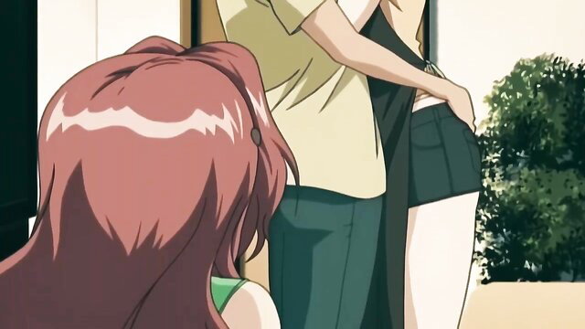 Anime hentai girl in skirt gets fingered from behind by guy