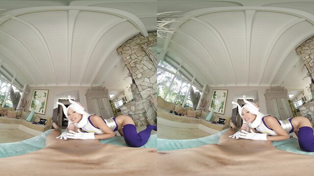 Vina Sky as Mirko bunny girl in shiny leotard, sexy VR pose