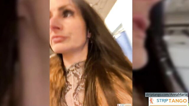 AnnaMaria closeup flirt in lace top at stripTango